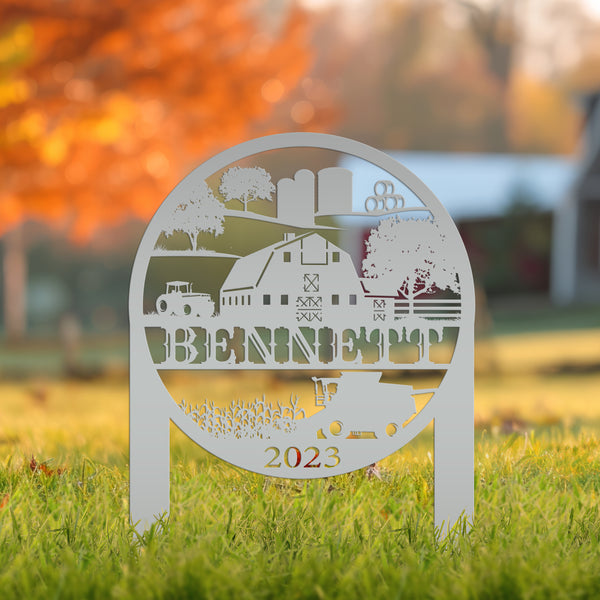 Custom Farm Scene Metal Garden Stake - Unique Home Decor - Charming Country Farming Yard Ornament - Rustic Outdoor Sign - Housewarming Gift