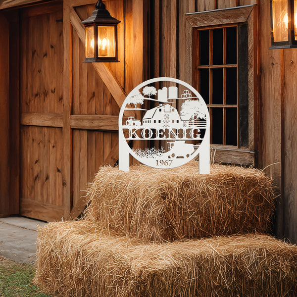 Custom Farm Scene Metal Garden Stake - Unique Home Decor - Charming Country Farming Yard Ornament - Rustic Outdoor Sign - Housewarming Gift
