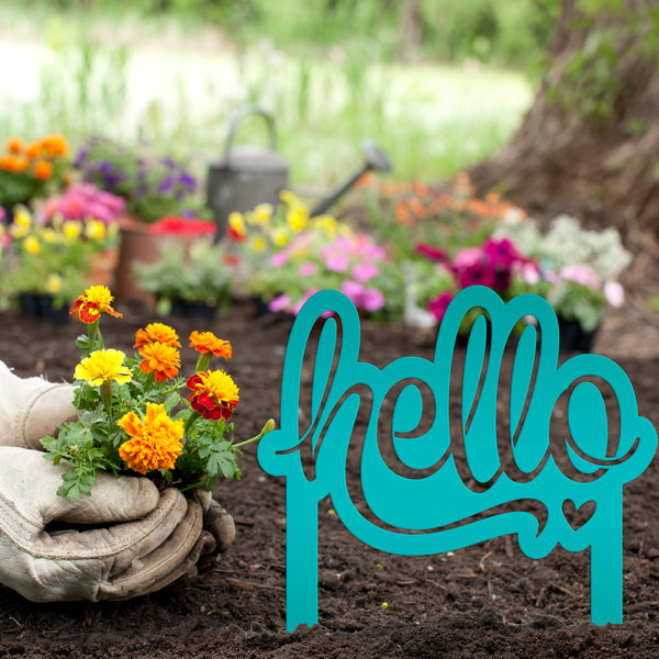 Welcoming Hello Metal Outdoor Yard Stake - Charming Front Lawn Decor - Laser Cut Garden Decoration - Unique Welcome Sign - Housewarming Gift