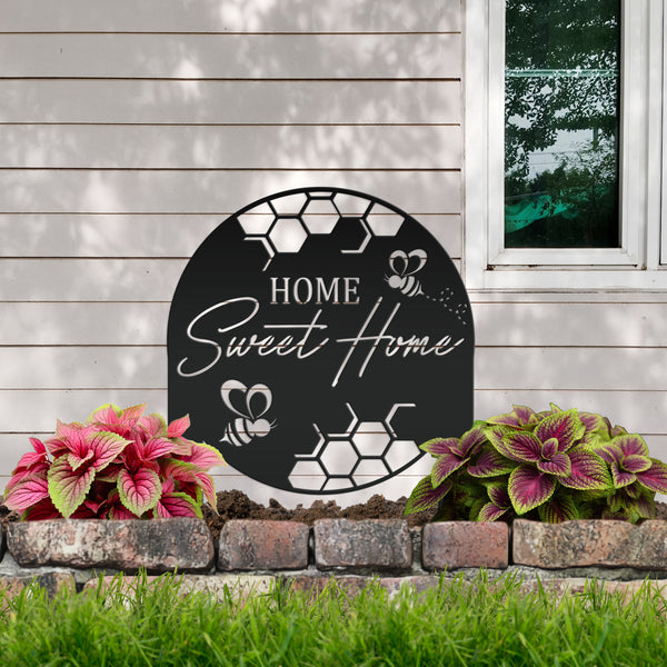 Cute Bee Metal Yard Stake - Perfect Home Sweet Home Garden Decor - Charming Bee Metal Sign - Welcoming Lawn Decoration - Housewarming Gift