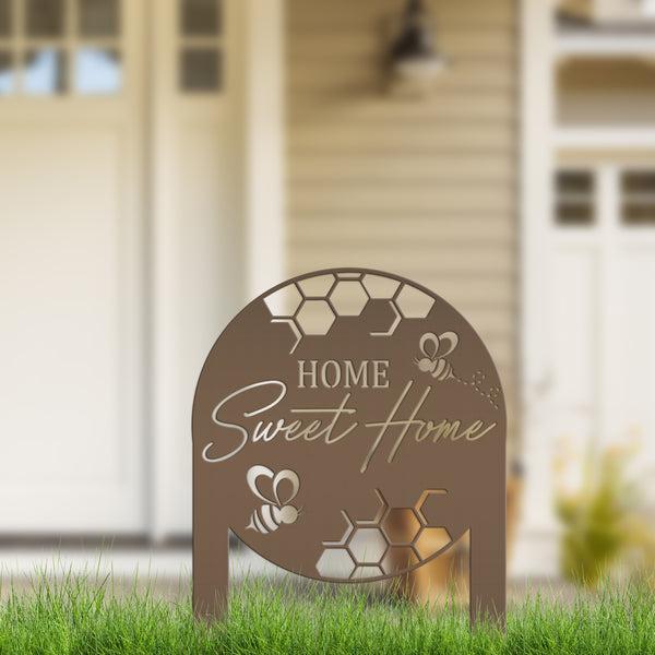 Cute Bee Metal Yard Stake - Perfect Home Sweet Home Garden Decor - Charming Bee Metal Sign - Welcoming Lawn Decoration - Housewarming Gift
