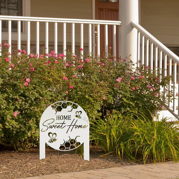 Cute Bee Metal Yard Stake - Perfect Home Sweet Home Garden Decor - Charming Bee Metal Sign - Welcoming Lawn Decoration - Housewarming Gift