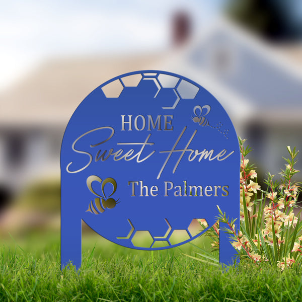 Custom Bee Home Sign - Metal Yard Stake for Your Garden - Home Sweet Home Lawn Decoration - Outdoor Front Porch Decor - Housewarming Gifts