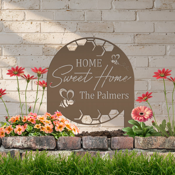 Custom Bee Home Sign - Metal Yard Stake for Your Garden - Home Sweet Home Lawn Decoration - Outdoor Front Porch Decor - Housewarming Gifts
