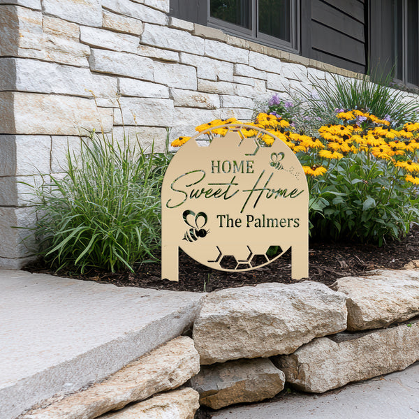 Custom Bee Home Sign - Metal Yard Stake for Your Garden - Home Sweet Home Lawn Decoration - Outdoor Front Porch Decor - Housewarming Gifts