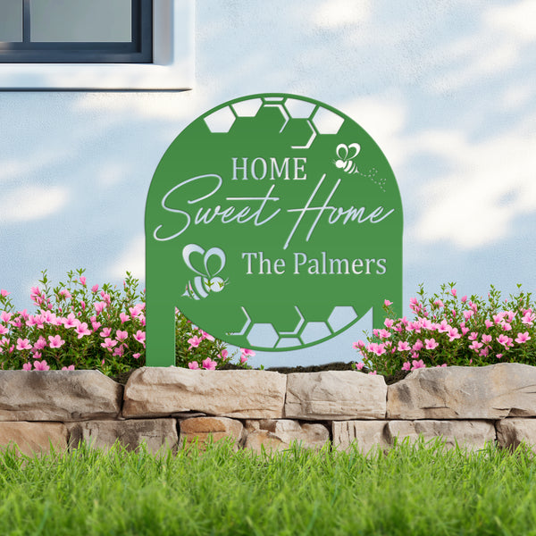 Custom Bee Home Sign - Metal Yard Stake for Your Garden - Home Sweet Home Lawn Decoration - Outdoor Front Porch Decor - Housewarming Gifts