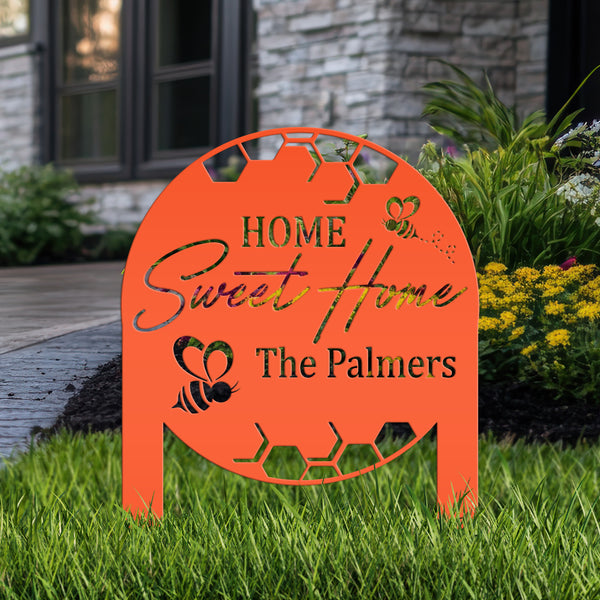 Custom Bee Home Sign - Metal Yard Stake for Your Garden - Home Sweet Home Lawn Decoration - Outdoor Front Porch Decor - Housewarming Gifts