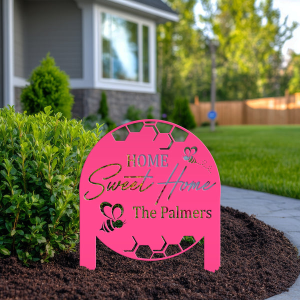 Custom Bee Home Sign - Metal Yard Stake for Your Garden - Home Sweet Home Lawn Decoration - Outdoor Front Porch Decor - Housewarming Gifts