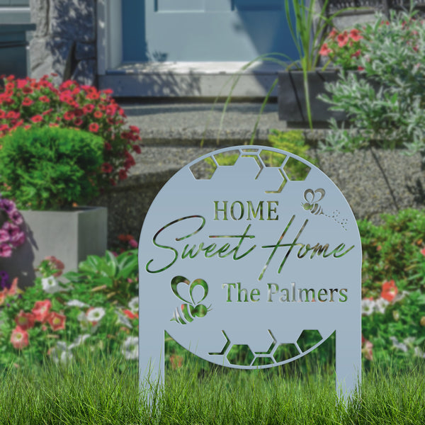 Custom Bee Home Sign - Metal Yard Stake for Your Garden - Home Sweet Home Lawn Decoration - Outdoor Front Porch Decor - Housewarming Gifts