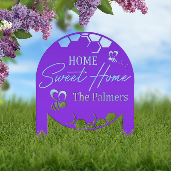 Custom Bee Home Sign - Metal Yard Stake for Your Garden - Home Sweet Home Lawn Decoration - Outdoor Front Porch Decor - Housewarming Gifts