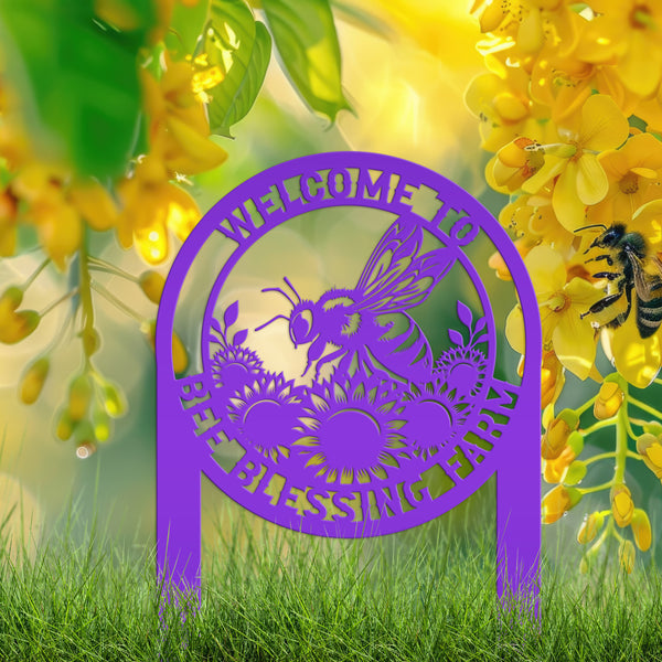 Custom Sunflower Garden Stake with Bee Design - Personalized Metal Yard Art - Honeybee Farmhouse Decor - Unique Farm Sign - Gift for Grandma