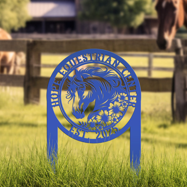 Horse Yard Stake with Flowers - Garden Metal Art Piece - Farmhouse Entryway Display - Floral Horse Farm Welcome Sign - Personalized Lawn Art