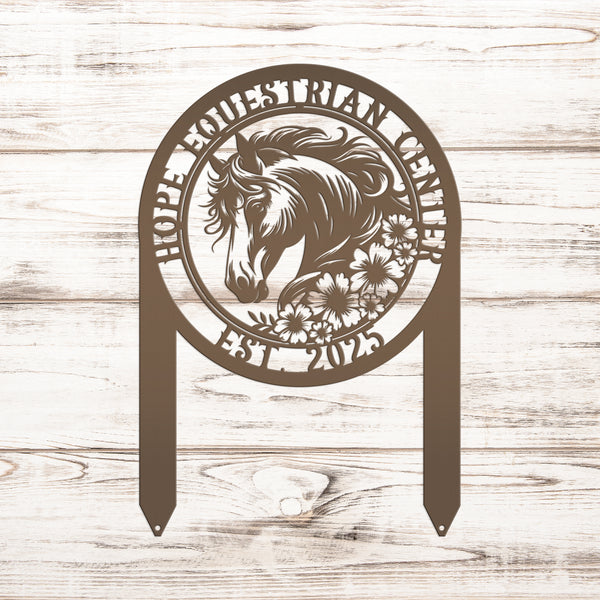 Horse Yard Stake with Flowers - Garden Metal Art Piece - Farmhouse Entryway Display - Floral Horse Farm Welcome Sign - Personalized Lawn Art