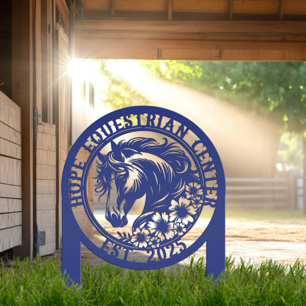 Horse Yard Stake with Flowers - Garden Metal Art Piece - Farmhouse Entryway Display - Floral Horse Farm Welcome Sign - Personalized Lawn Art