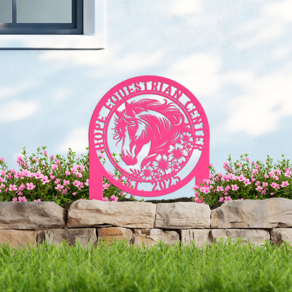 Horse Yard Stake with Flowers - Garden Metal Art Piece - Farmhouse Entryway Display - Floral Horse Farm Welcome Sign - Personalized Lawn Art