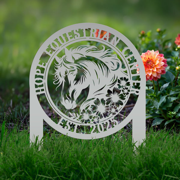 Horse Yard Stake with Flowers - Garden Metal Art Piece - Farmhouse Entryway Display - Floral Horse Farm Welcome Sign - Personalized Lawn Art