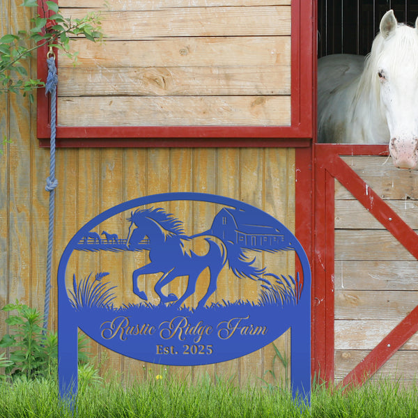 Unique Horse Ranch Metal Yard Art - Customized Garden Stake - Metal Farmhouse Decor - Country Western Horse Art - Charming Farm Name Sign