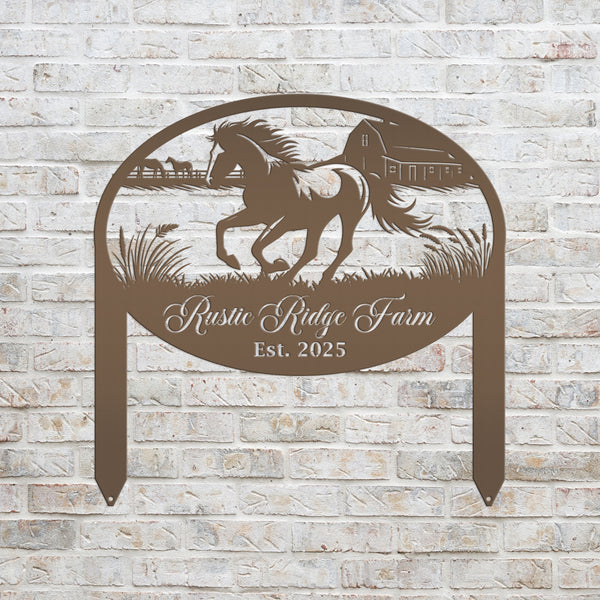 Unique Horse Ranch Metal Yard Art - Customized Garden Stake - Metal Farmhouse Decor - Country Western Horse Art - Charming Farm Name Sign
