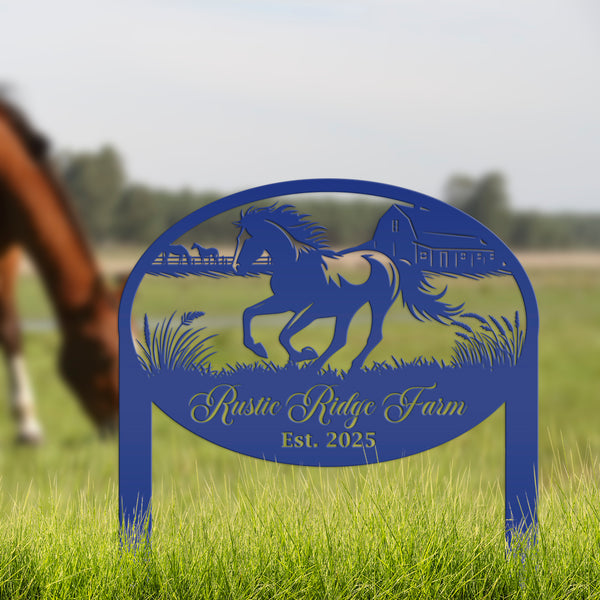 Unique Horse Ranch Metal Yard Art - Customized Garden Stake - Metal Farmhouse Decor - Country Western Horse Art - Charming Farm Name Sign