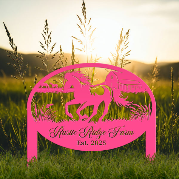 Unique Horse Ranch Metal Yard Art - Customized Garden Stake - Metal Farmhouse Decor - Country Western Horse Art - Charming Farm Name Sign