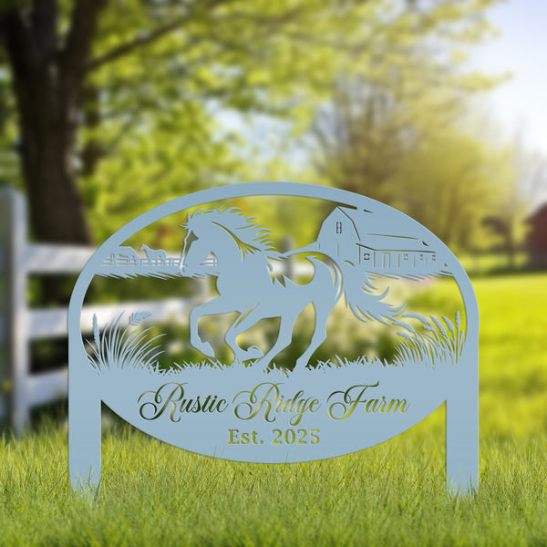 Unique Horse Ranch Metal Yard Art - Customized Garden Stake - Metal Farmhouse Decor - Country Western Horse Art - Charming Farm Name Sign