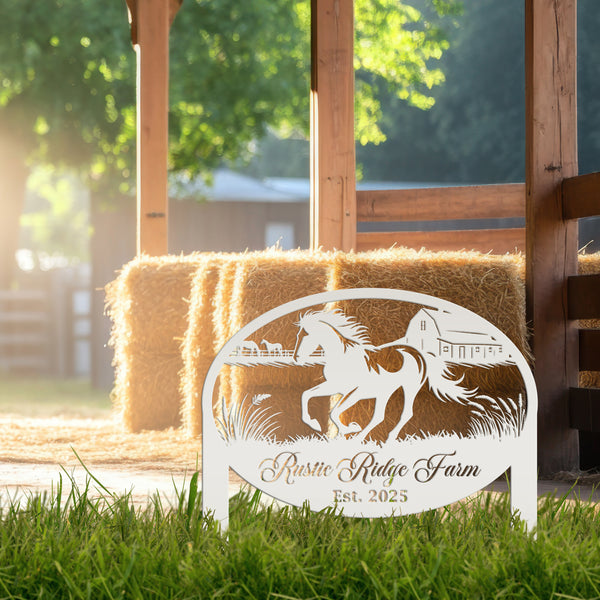 Unique Horse Ranch Metal Yard Art - Customized Garden Stake - Metal Farmhouse Decor - Country Western Horse Art - Charming Farm Name Sign
