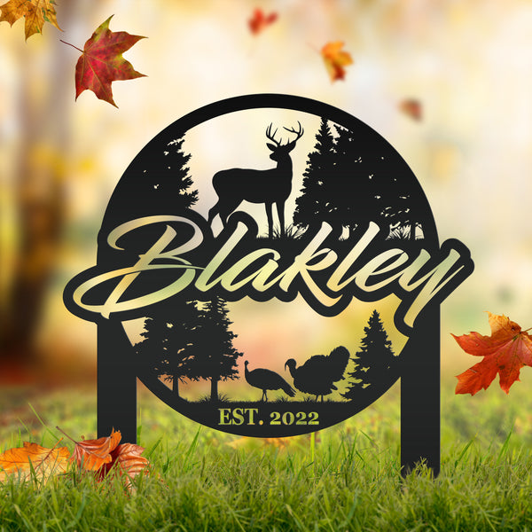 Custom Deer and Turkey Metal Yard Stake - Personalized Custom Lawn-Yard Sign, Gift for Hunter, Hunting Gift