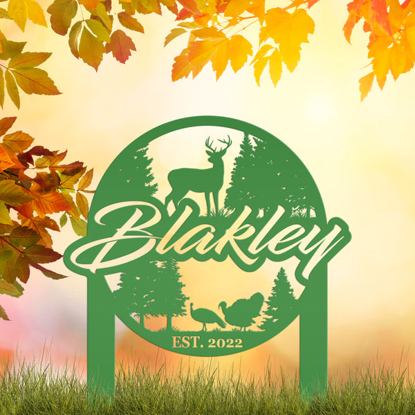 Custom Deer and Turkey Metal Yard Stake - Personalized Custom Lawn-Yard Sign, Gift for Hunter, Hunting Gift