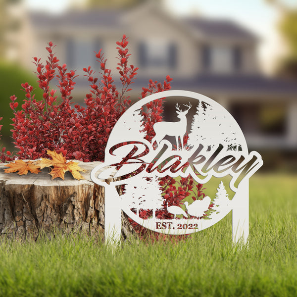 Custom Deer and Turkey Metal Yard Stake - Personalized Custom Lawn-Yard Sign, Gift for Hunter, Hunting Gift