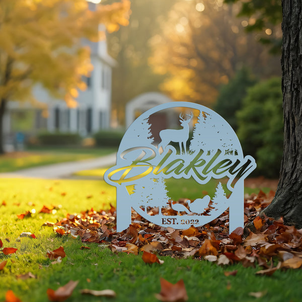 Custom Deer and Turkey Metal Yard Stake - Personalized Custom Lawn-Yard Sign, Gift for Hunter, Hunting Gift