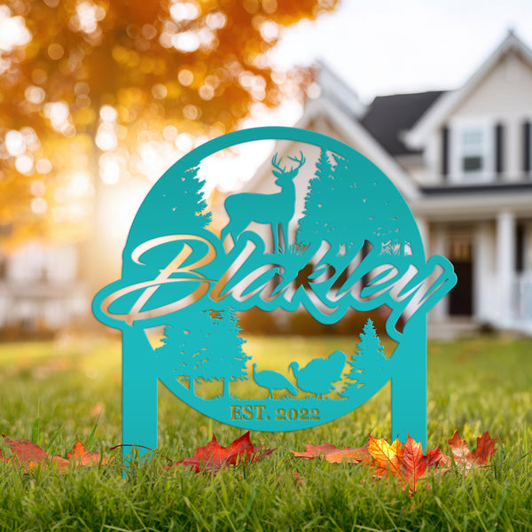 Custom Deer and Turkey Metal Yard Stake - Personalized Custom Lawn-Yard Sign, Gift for Hunter, Hunting Gift