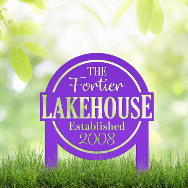 Custom Lakehouse Metal Yard Stake - Personalized Lake Style Sign