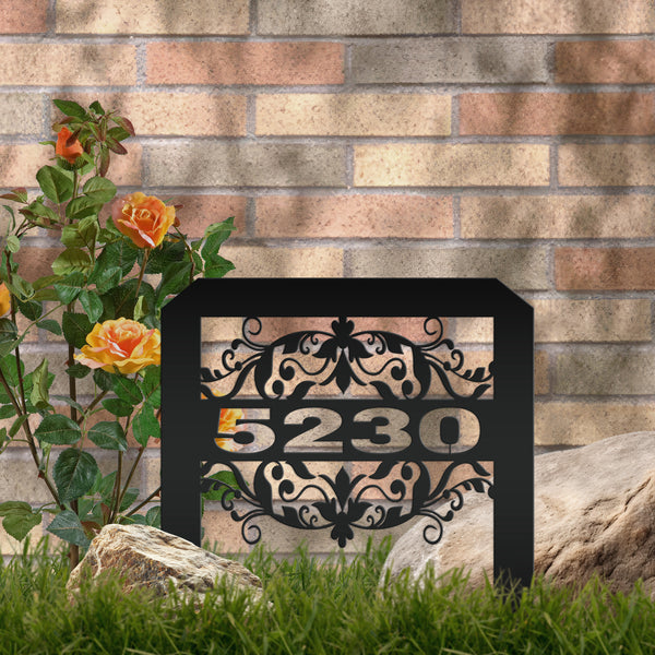 Scrolled Address Yard Stake - Decorative House Number- Address Stake - House Number -Address Yard Sign