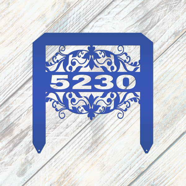 Scrolled Address Yard Stake - Decorative House Number- Address Stake - House Number -Address Yard Sign
