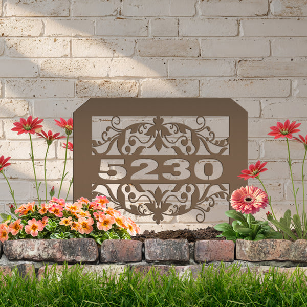 Scrolled Address Yard Stake - Decorative House Number- Address Stake - House Number -Address Yard Sign