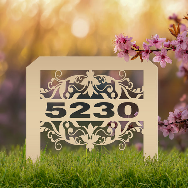 Scrolled Address Yard Stake - Decorative House Number- Address Stake - House Number -Address Yard Sign