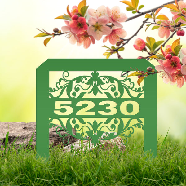 Scrolled Address Yard Stake - Decorative House Number- Address Stake - House Number -Address Yard Sign