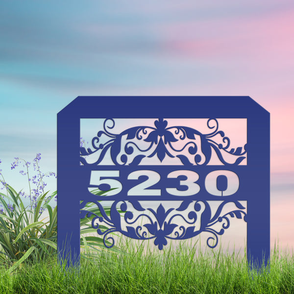 Scrolled Address Yard Stake - Decorative House Number- Address Stake - House Number -Address Yard Sign