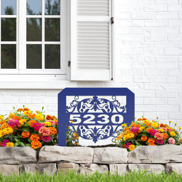 Scrolled Address Yard Stake - Decorative House Number- Address Stake - House Number -Address Yard Sign