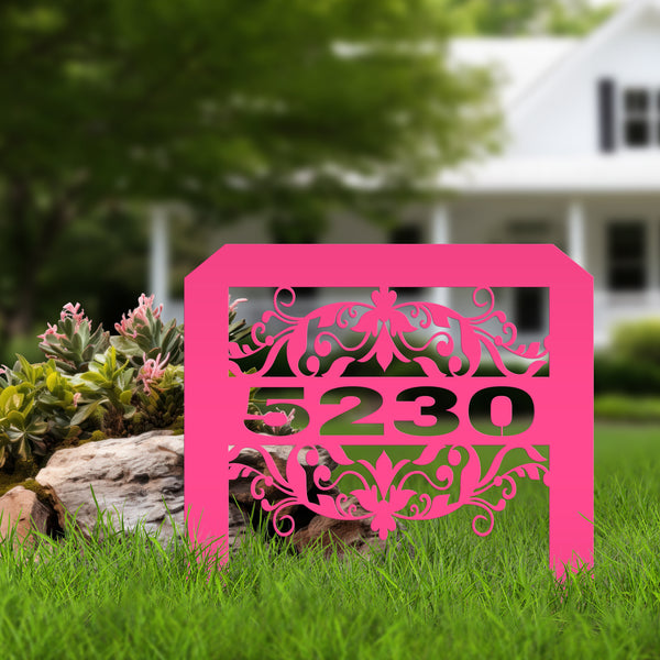 Scrolled Address Yard Stake - Decorative House Number- Address Stake - House Number -Address Yard Sign