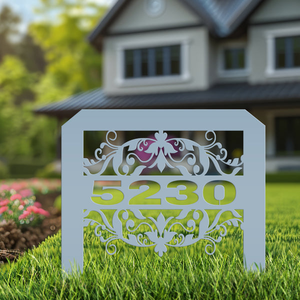 Scrolled Address Yard Stake - Decorative House Number- Address Stake - House Number -Address Yard Sign