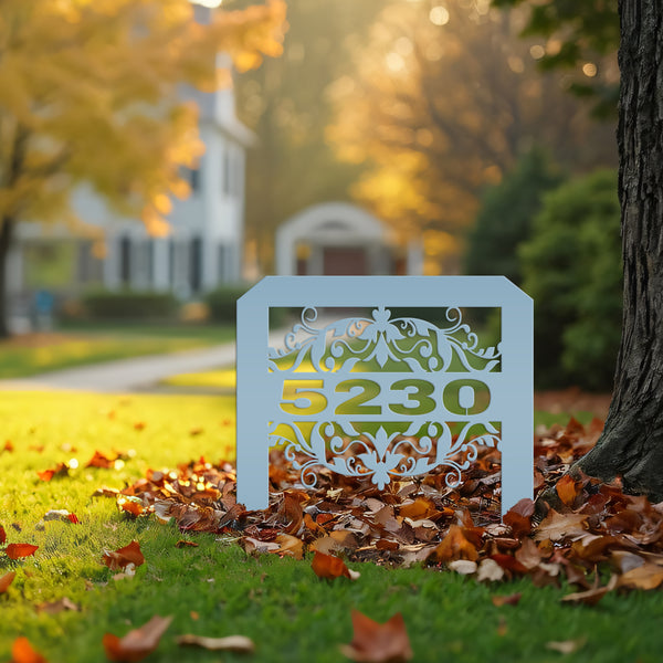 Scrolled Address Yard Stake - Decorative House Number- Address Stake - House Number -Address Yard Sign