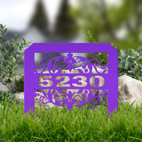 Scrolled Address Yard Stake - Decorative House Number- Address Stake - House Number -Address Yard Sign
