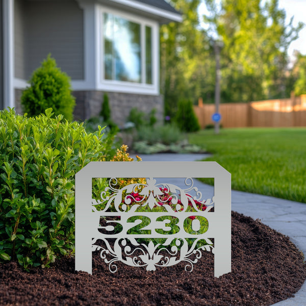 Scrolled Address Yard Stake - Decorative House Number- Address Stake - House Number -Address Yard Sign