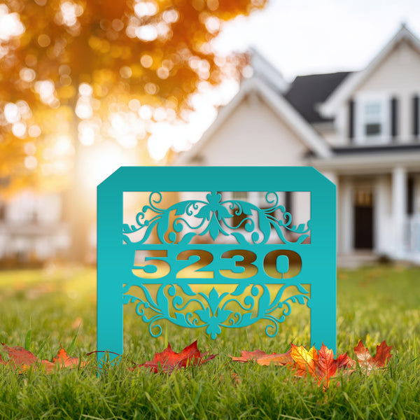 Scrolled Address Yard Stake - Decorative House Number- Address Stake - House Number -Address Yard Sign