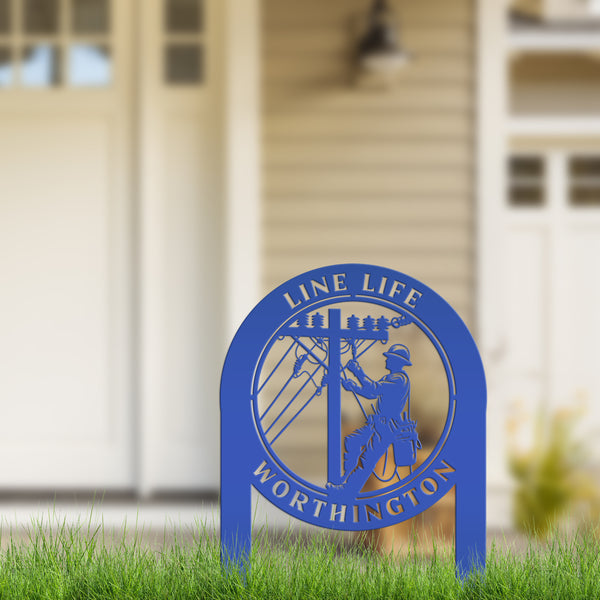 Custom Lineman Metal Yard Stake - Charming Personalized Lawn Stakes - Unique Linemen Garden Decoration - Outdoor Home Decor - Lineman Gift