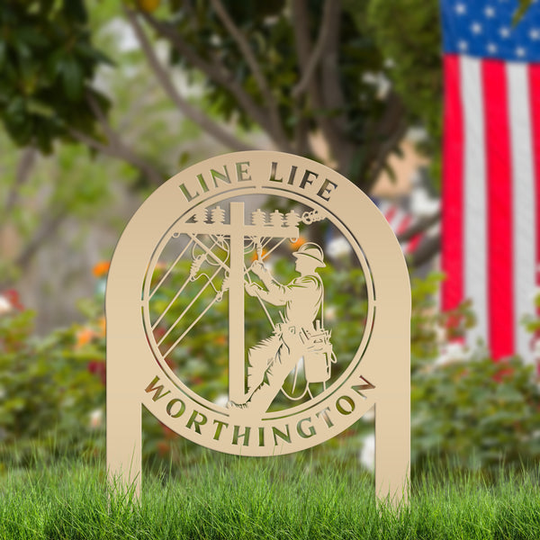 Custom Lineman Metal Yard Stake - Charming Personalized Lawn Stakes - Unique Linemen Garden Decoration - Outdoor Home Decor - Lineman Gift