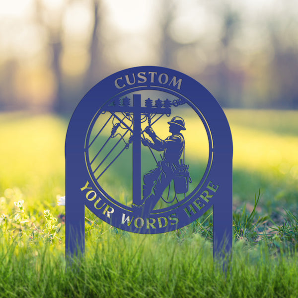 Custom Lineman Metal Yard Stake - Charming Personalized Lawn Stakes - Unique Linemen Garden Decoration - Outdoor Home Decor - Lineman Gift