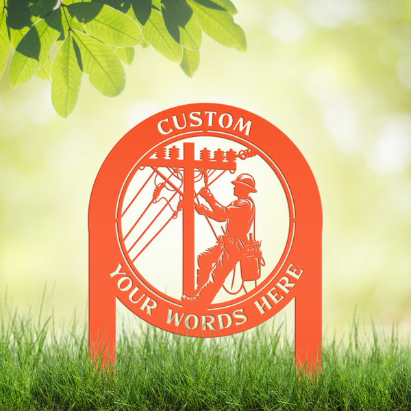 Custom Lineman Metal Yard Stake - Charming Personalized Lawn Stakes - Unique Linemen Garden Decoration - Outdoor Home Decor - Lineman Gift