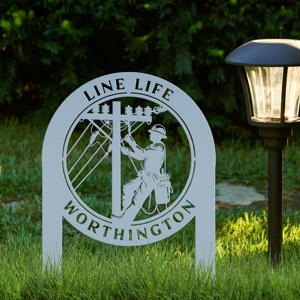 Custom Lineman Metal Yard Stake - Charming Personalized Lawn Stakes - Unique Linemen Garden Decoration - Outdoor Home Decor - Lineman Gift